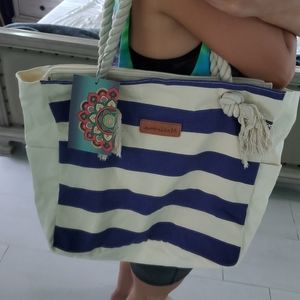 NWT Beach bag Tan and Navy & Rope handles